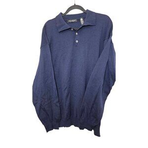 Paolo Mondo Mens Navy Long Sleeve Merino Wool Polo Grand Sweater XL Made In Ital